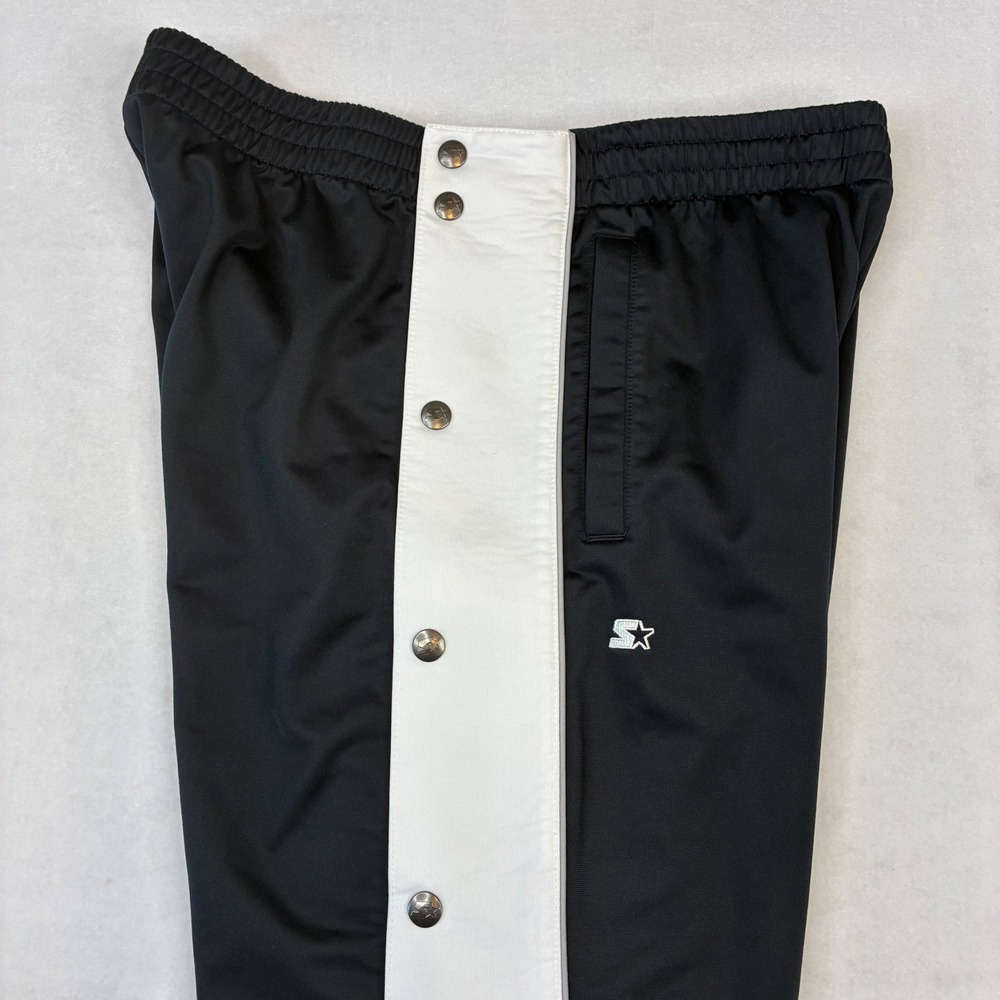 Starter Track Pants Mens Large Black White Snap Button Side Breakaway Athletic